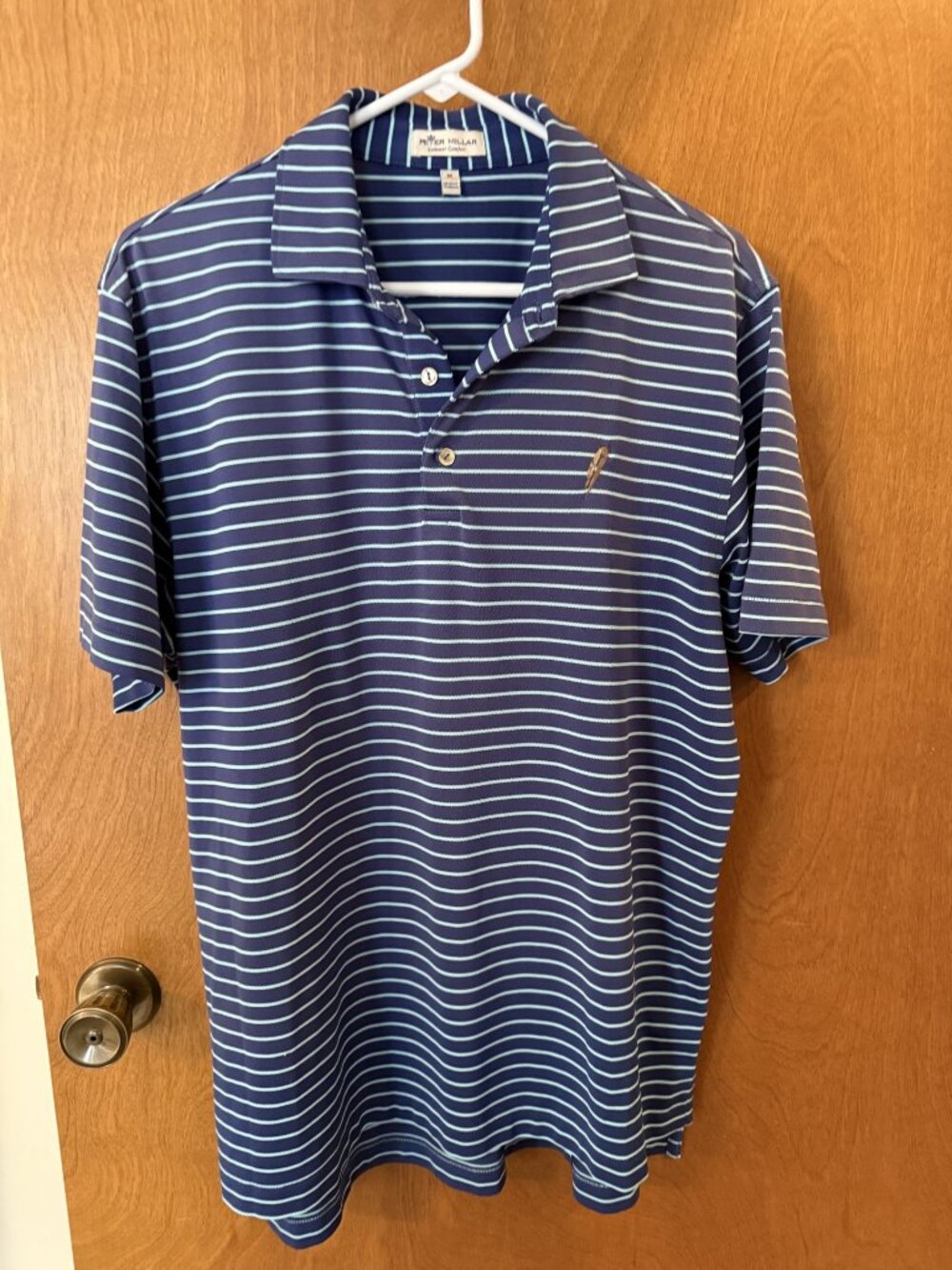 Peter Millar Summer Comfort Men's Blue Striped Golf Polo Shirt Size Medium